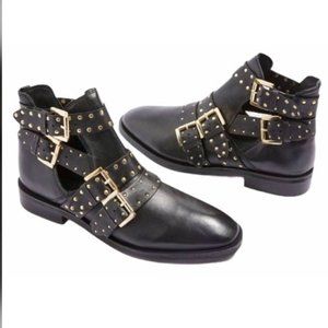 TOPSHOP Ark Booties Black Leather Studs Buckles 7